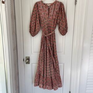 Marea | Serena & Lily Maxi House Dress, Belted, Pockets, Pink Batik, Sz M